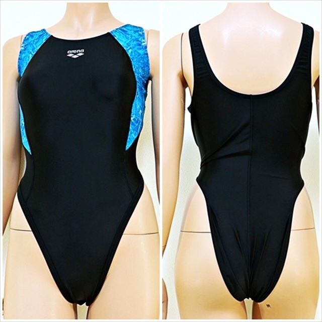BE3-Q60☆//2XLの超でかサイズ☆ハイカット小尻競泳水着*素敵な水面風デザイン*すべぴたつるつる※一番安価な送料はゆうパケットなら250円拍卖