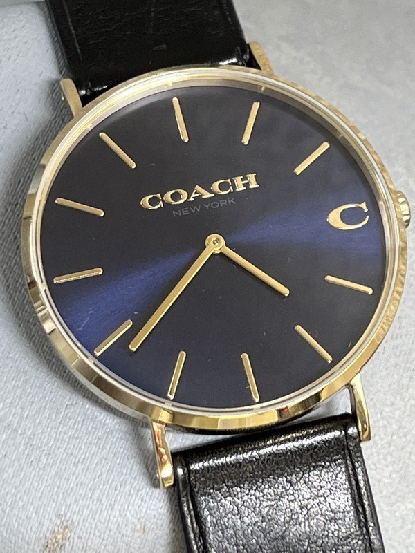 ☆【 COACH / コーチ クォーツ腕時計 CA.124.2.34.1702 チャールズ Cロゴ レザーベルト アナログ ウォッチ ネイビー系】Q04167拍卖