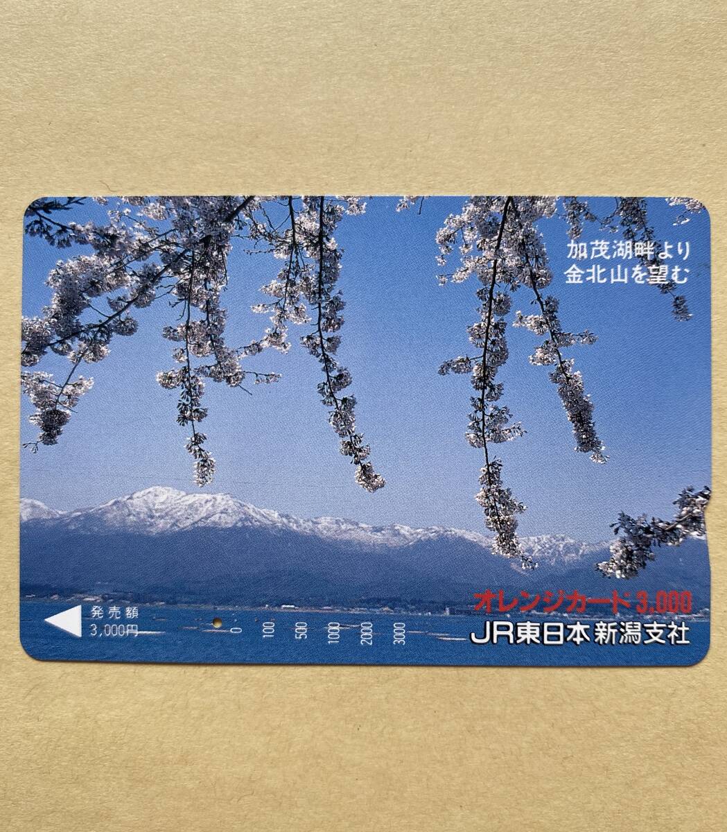 【使用済】 オレンジカード JR東日本 加茂湖畔より金北山を望む拍卖