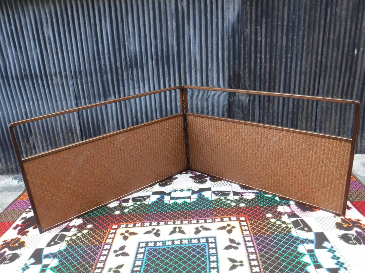 C121◇パーテーション 低い衝立 間仕切り 両面◇網代 アジロ◇和家具 インテリア 古民家◇茶道具 屏風◇送料2400円◇拍卖