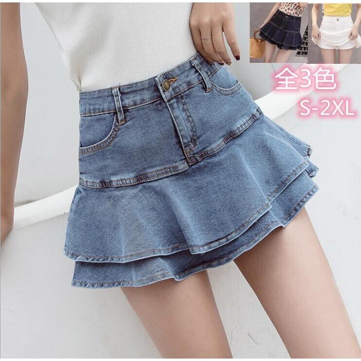 デニムスカート シンプル ミニ丈 ハイウエスト レディース キュロットスカート ショートパンツ スカパンAライン ミニスカート拍卖