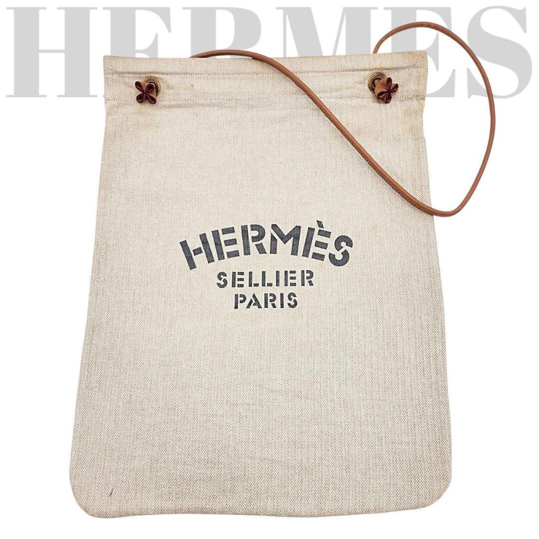 【良品】エルメス ショルダーバッグ 《サックアリーヌGM(SAC ALINE GM)》A4 デカロゴ コットン HERMES フランス製 メンズ レディース拍卖
