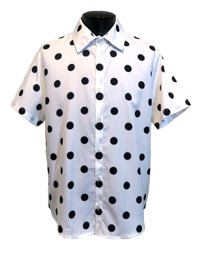 新品 Lサイズ 水玉 シャツ 半袖 ドット柄 白 978 メンズ 柄シャツ ピエロ ブラック ホワイト ロカビリー ヴィジュアル系 パンク ロック拍卖