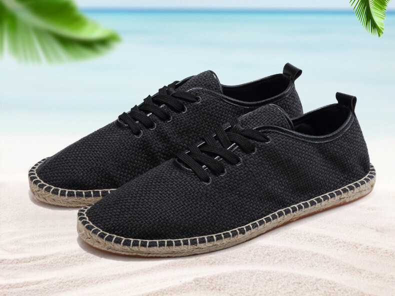 メンズ シューズ スリッポン カジュアルシューズ ローファー スニーカー ユニセックス 亜麻 軽量 防滑 ブラック 26.5CM拍卖