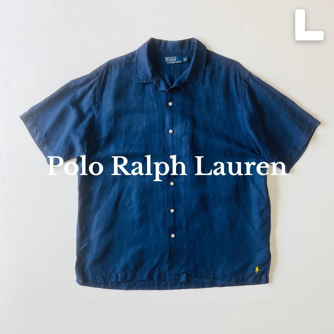 POLO RALPH LAUREN オープンカラーシャツ L ネイビー ポロラルフローレン キャンプシャツ Caldwell シルクリネン拍卖