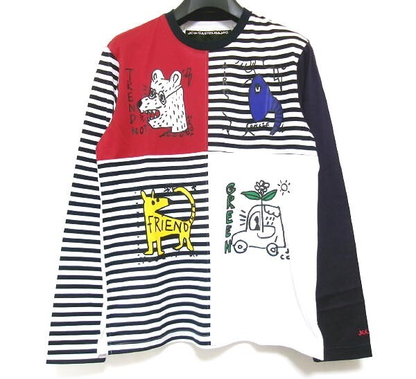 新品★CASTELBAJAC カステルバジャック★カプセルコレクション 60/2シルケット天竺アニマル柄 長袖Tシャツ ボーダー★日本製 46 ホワイト拍卖