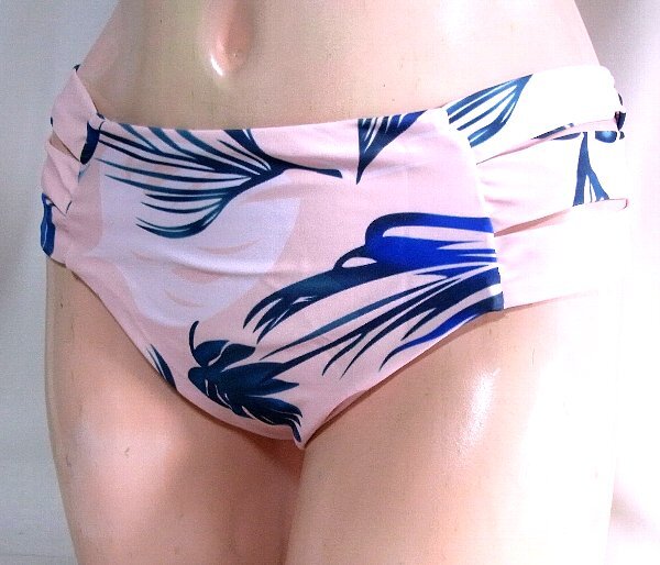★☆紺リーフ柄入り薄ピンクビキニ水着ショーツ☆★拍卖