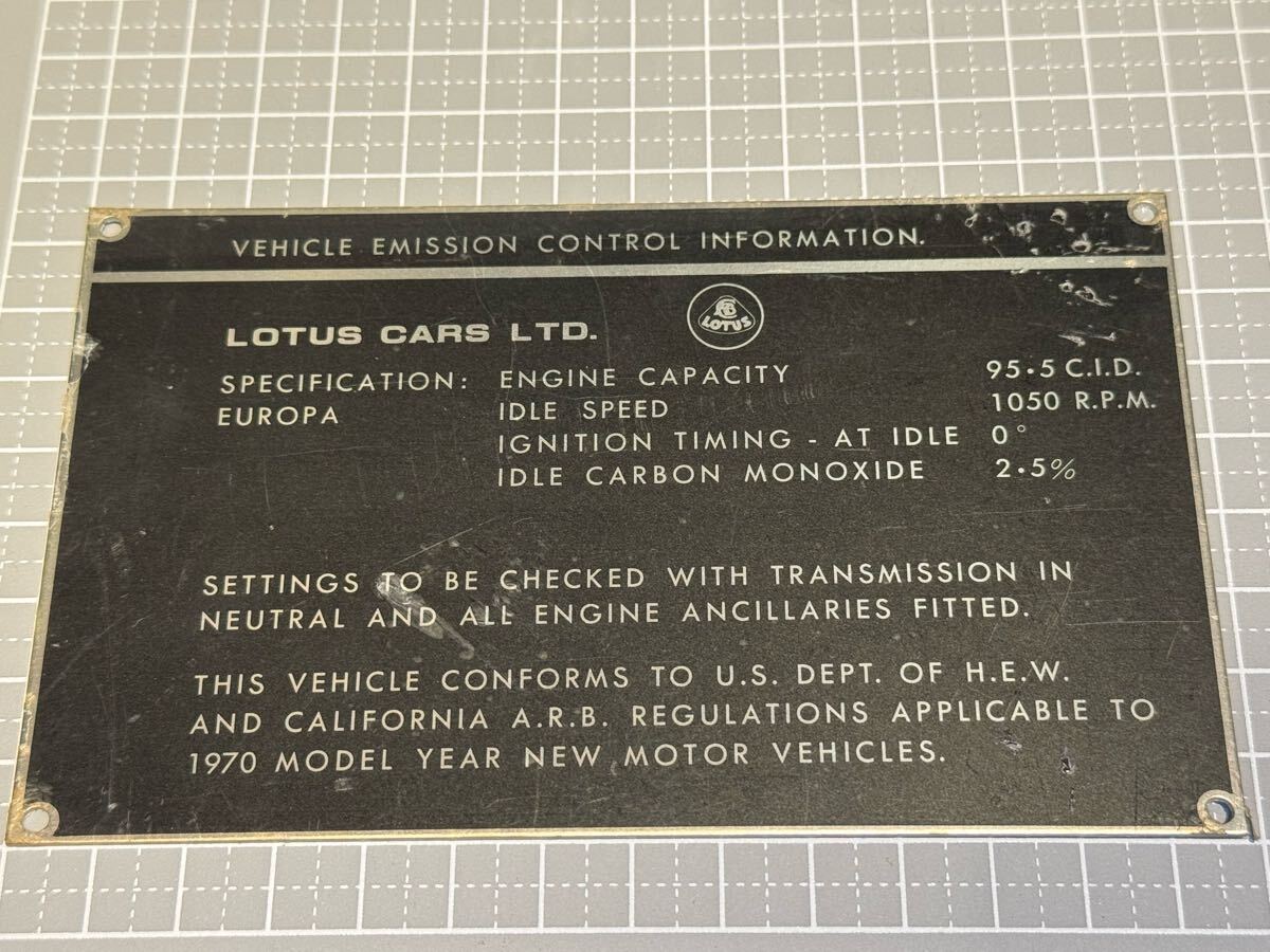 【未使用/デッドストック】LOTUS Europe/ロータスヨーロッパ VEHICLE EMISSION CONTROL INFORMATION.拍卖