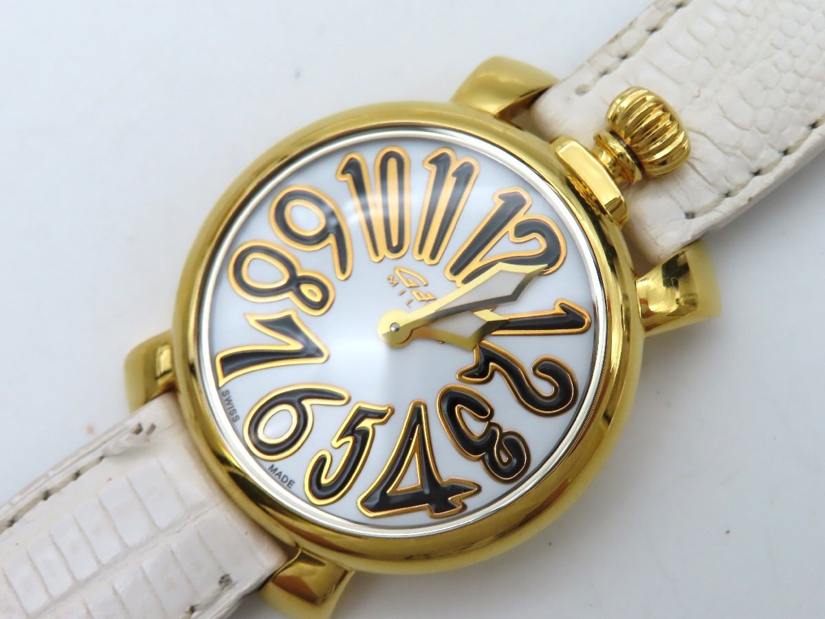 1円 ガガミラノ 6023 マヌアーレ GP/革 ホワイト文字盤 ボーイズ 稼働 QZ 22829 P拍卖