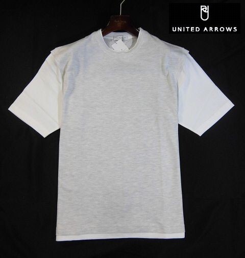 H日08033新品▼ ユナイテッドアローズ UNITED ARROWS フェイクレイヤード 半袖Tシャツ 【 L 】 カノコ素材 半袖カットソー 重ね着 グレー系拍卖
