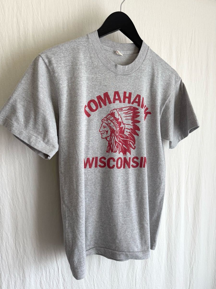 1980s インディアン プリント T-shirt USA製 表記M 杢グレー SCREEN STARS スクリーンスターズ ヴィンテージ拍卖