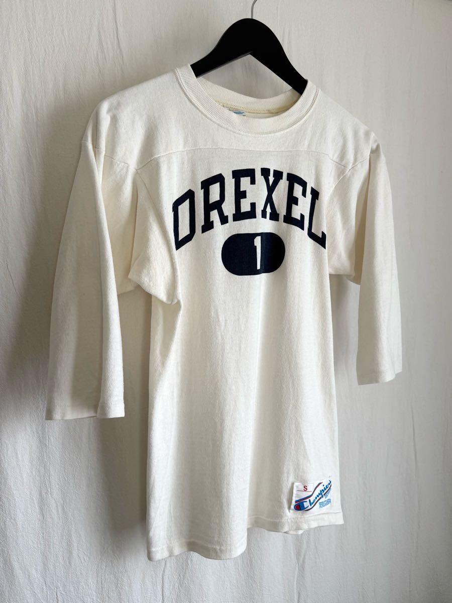 1980s~ CHAMPION DREXEL フットボールTシャツ USA製 染み込みプリント チャンピオン トリコタグ ヴィンテージ拍卖