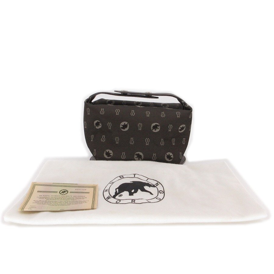 送料無料 超美品 ハンティングワールド HUNTING WORLD ハンドバッグ ポーチ キャンバス 伊製 イタリア製 レディース拍卖