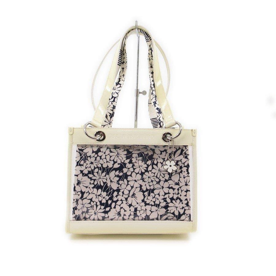 送料無料 美品 バーバリー BURBERRY ハンドバッグ トートバッグ クリアバッグ パテントレザー 花柄 レディース拍卖