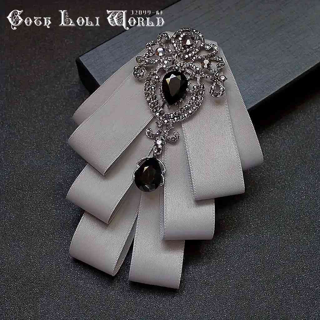 CE-AS033 ブローチ 蝶ネクタイ シルバー色 ネクタイ リボン ボウタイ ジャボ クリスタル 紳士 ジェントルマン 英国風 イギリス ゴージャス拍卖