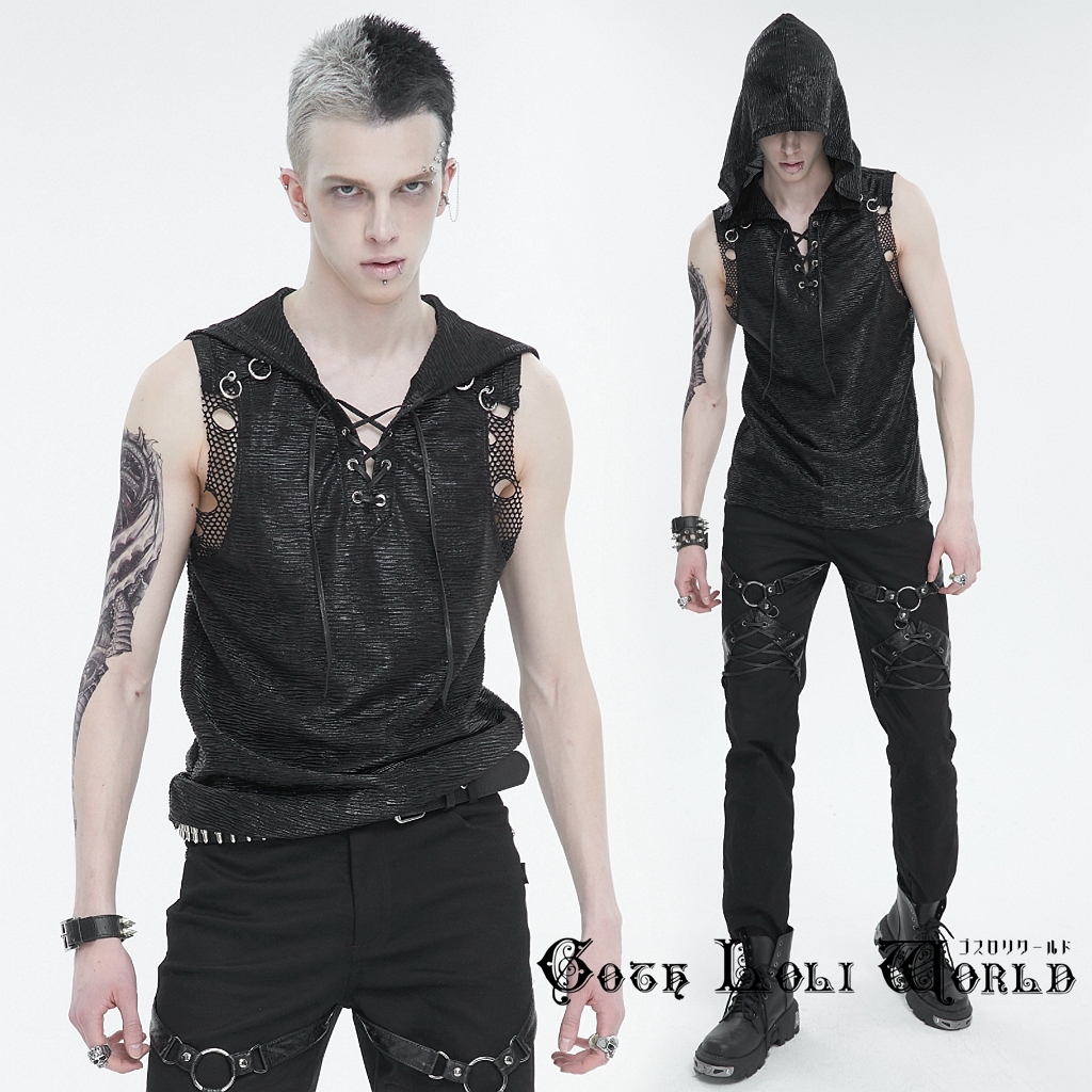 即納 TT243-L ロック ファッション フード付ノースリーブ カットソー ゴシック パンク ロック ビジュアル系 ヴィジュアル系 V系 ライブ衣装拍卖