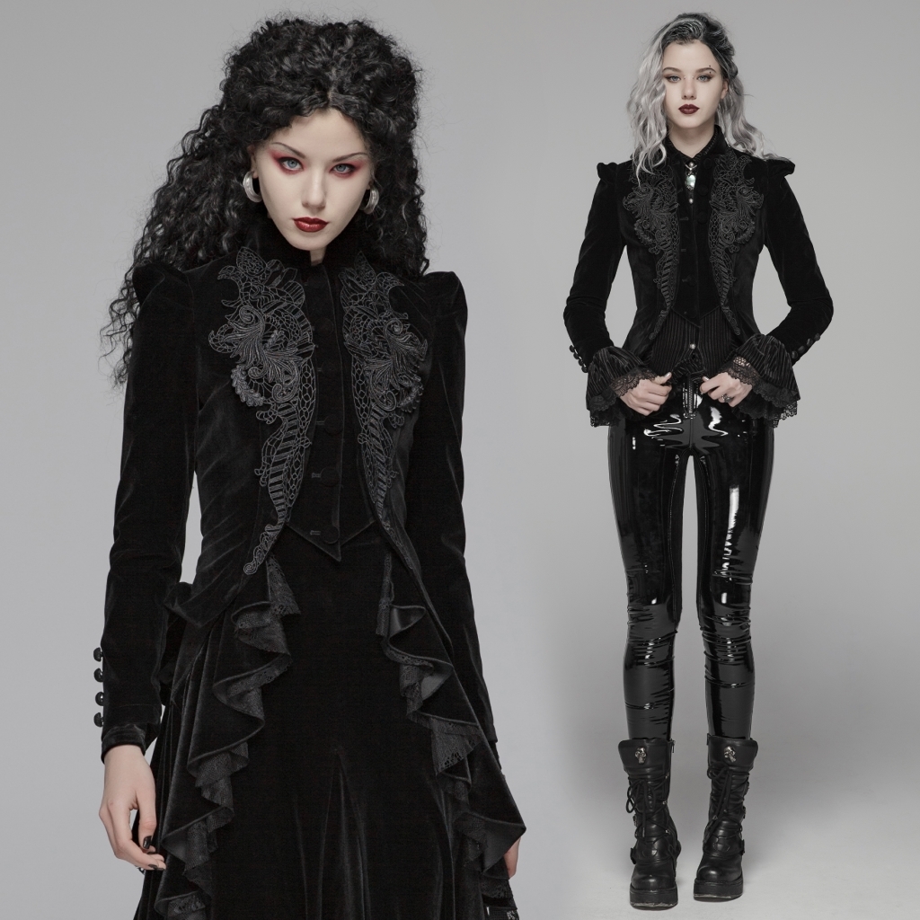 即納 WY-1045LDF-BK-L ゴシック ファッション ベルベット ジャケット 黒色 ゴシック ゴスロリ スチームパンク ヴィジュアル系 V系拍卖