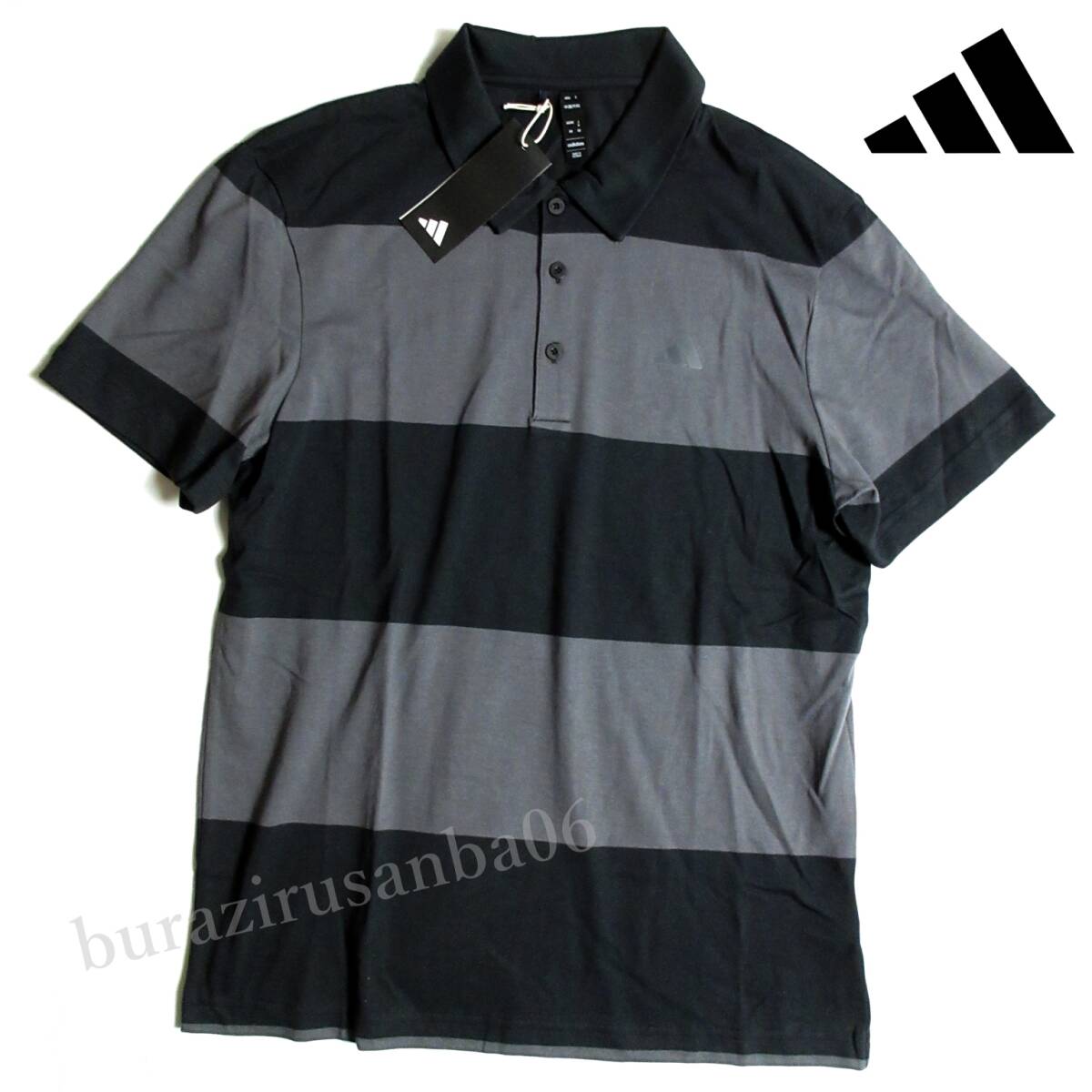 メンズ 2XL 未使用 adidas GOLF アディダス ゴルフ 吸汗速乾 ボーダー 半袖 ポロシャツ 春夏 ゴルフウェア 黒 グレー IU4355拍卖