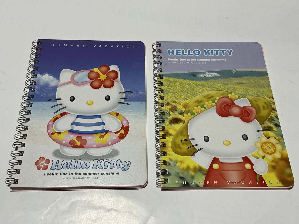 1999年サンリオ ハローキティ B6リングノート2種 サマーバケーション ひまわり 浮き輪 水着 麦わら帽子 罫線 コレクター拍卖