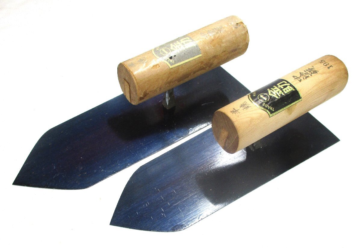 左官鏝 左官コテ 半焼 中塗鏝 金助 195mm/210mm 2本セット 長期保管品 未使用 在庫限り 100773 ★拍卖