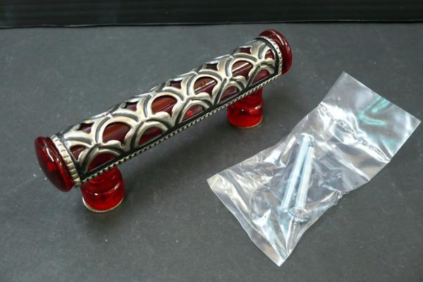 取っ手 引き出し アンティーク調 W11.5xD2.1xH4cm ガラス製 赤 / レッド TANGERES 家具用 引出し用 DIY ノブ 未使用 68700 ★*拍卖