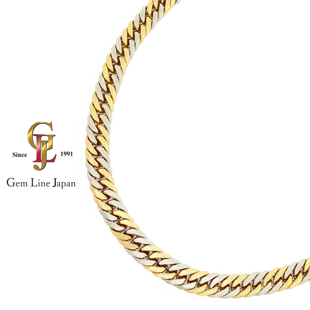 K18 Pt850 6面ダブル コンビ 喜平 ネックレス 91.90g 47cm拍卖