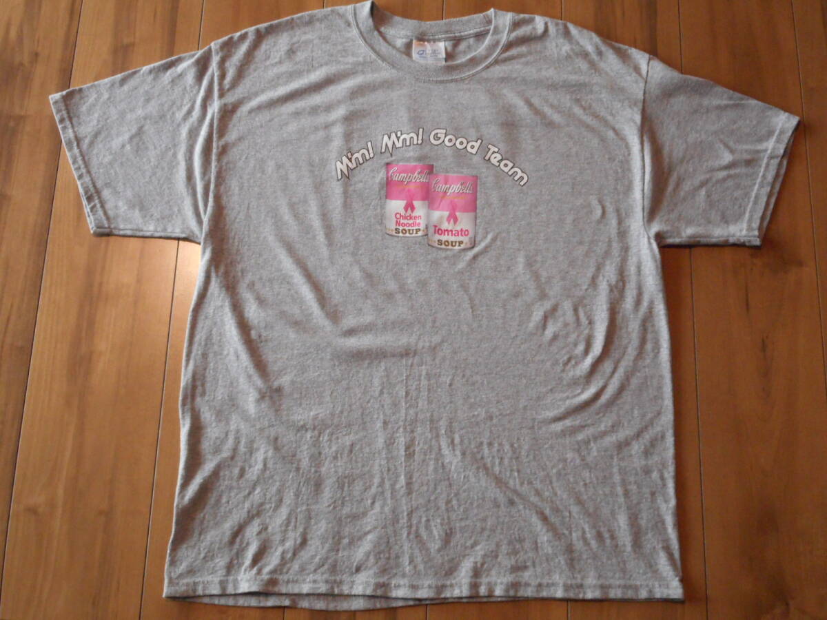 レア 00s Campbell's PINK SOUP キャンベル ピンク スープ バックプリント PORT & COMPANY アドバタイジング 限定 非売品 グレー Tシャツ 拍卖