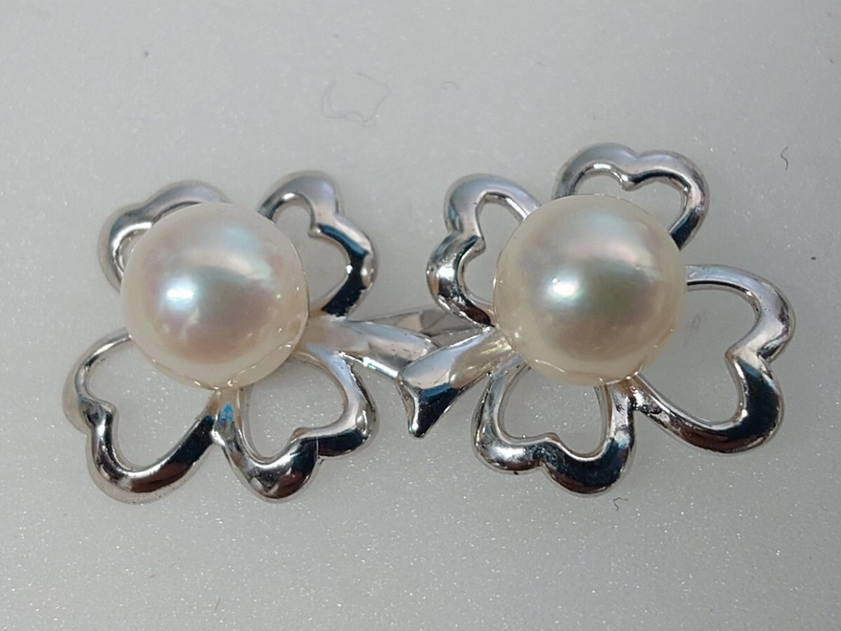 ● Silver R.A/シルバー 土台 留具 真珠 /パール/イヤリング クローバー 型 6.5-7mm 玉 総重量 3g結婚式 入学式 卒業式 カジュアル ④拍卖