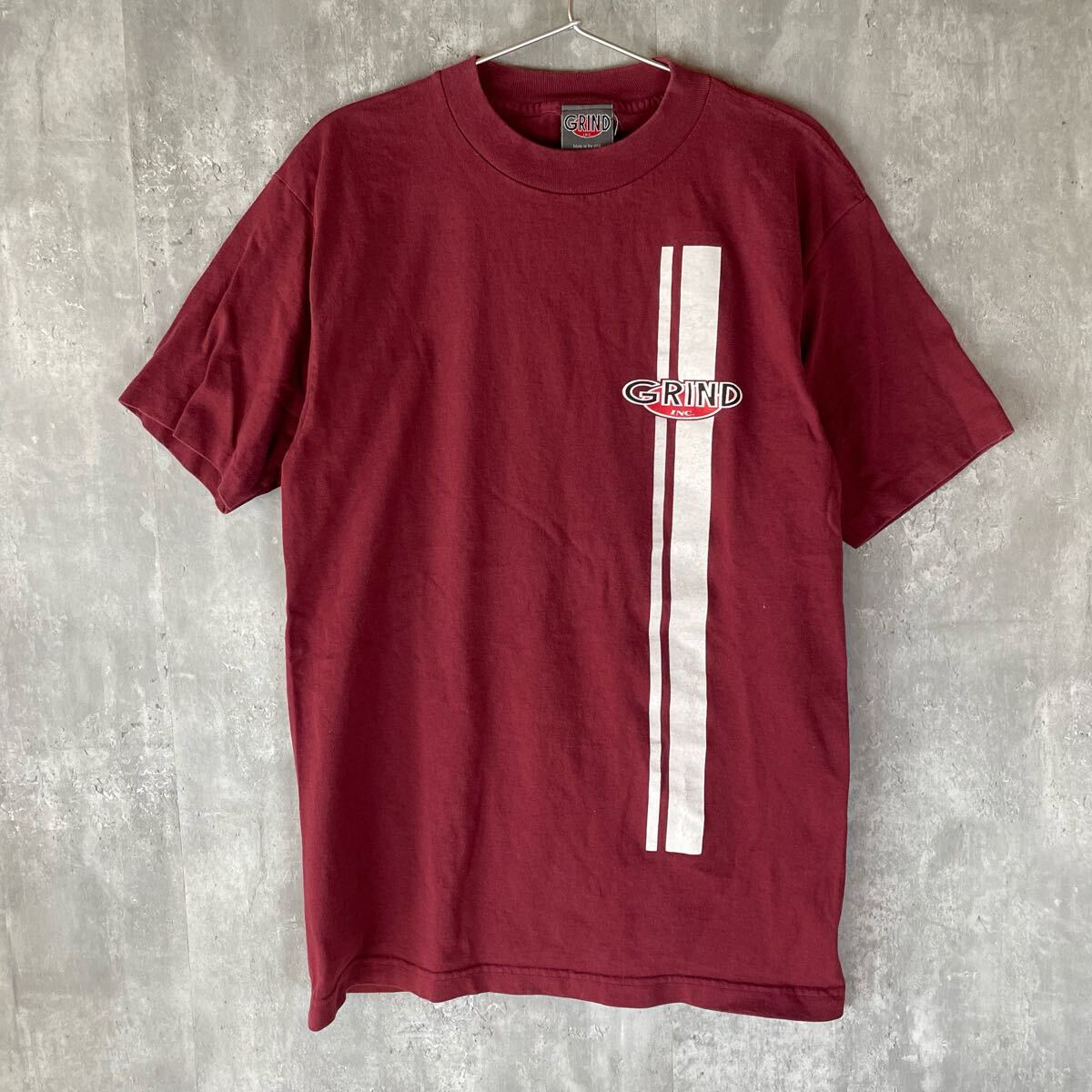 【USA製】GRIND INC. 袖シングルステッチ バーガンディ ビンテージ 横乗り スケボー グラインド レア 当時物 状態良し拍卖