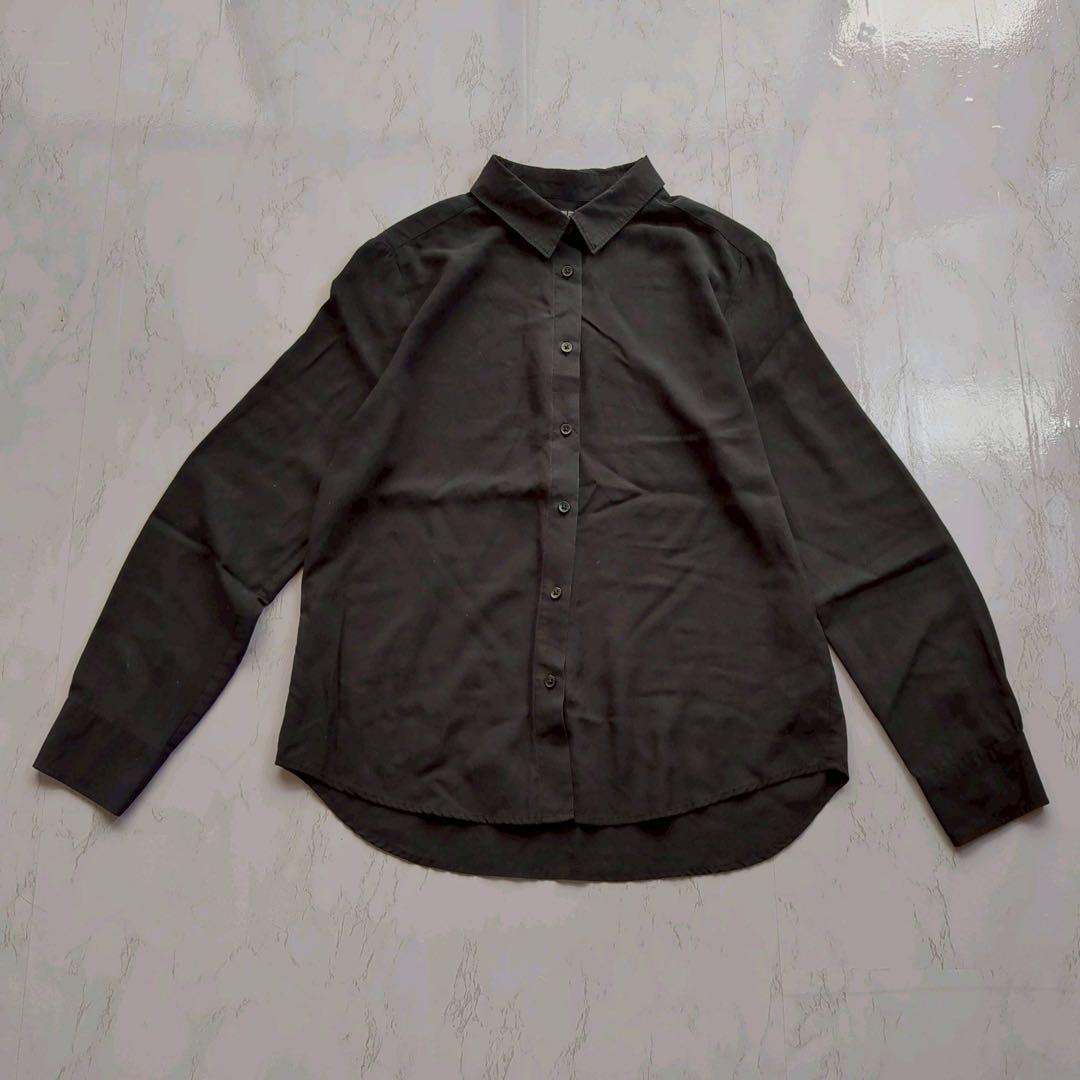 ユニクロ UNIQLO レーヨン ブラウス M 黒 長袖拍卖