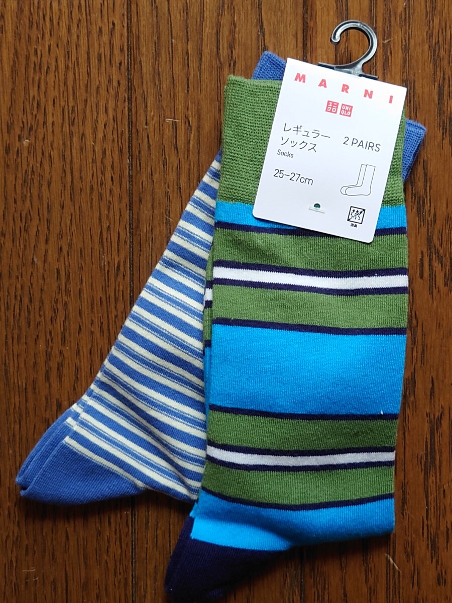 MARNI×ユニクロ レギュラーソックス 2PAIRS Socksサイズ25-27cm(消臭機能付き)綿64%ナイロン30%他 990円2022年5月発売日初日に購入拍卖