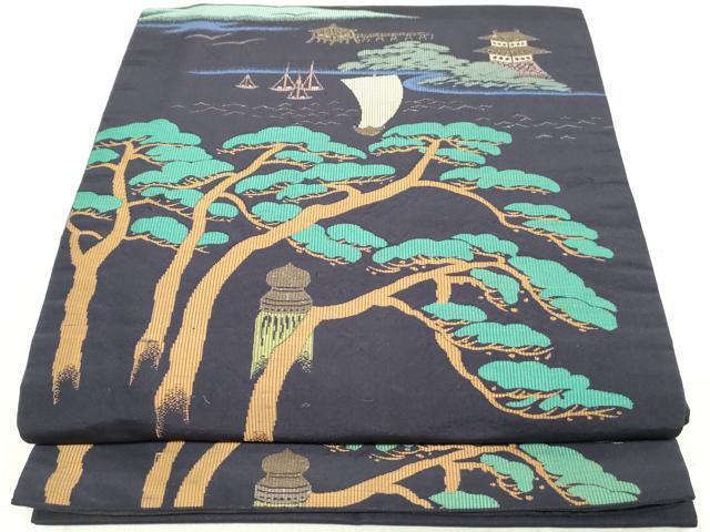 平和屋着物◎アンティーク 大正ロマン 両面 六通柄京袋帯 風景松文 正絹 逸品 DAAV0626qa拍卖