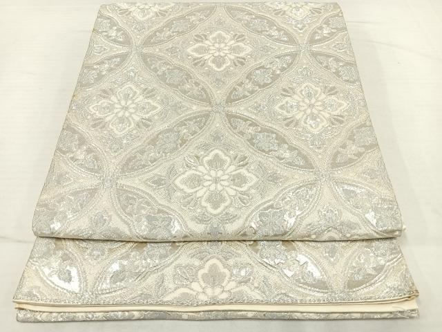 平和屋着物◎六通柄袋帯 唐織 正倉院花文 銀糸 正絹 逸品 AAAT6164yx拍卖