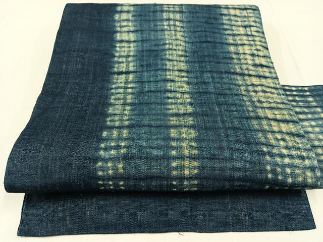 平和屋着物*夏物 九寸名古屋帯 藍 間道 麻 AAAY3323jh拍卖