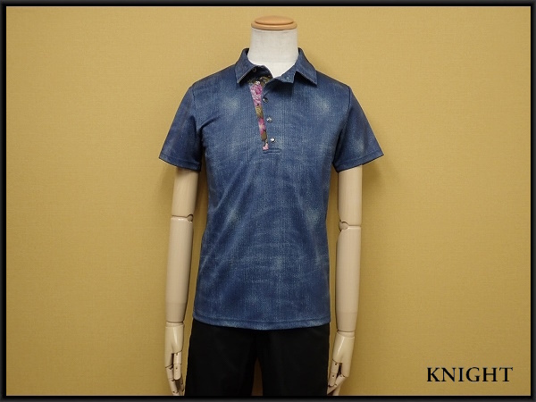 送料無料 TornadoMart ポロシャツ・M◆トルネードマート/デニム転写/花柄/半袖/メンズ/@B1/25文4-21拍卖