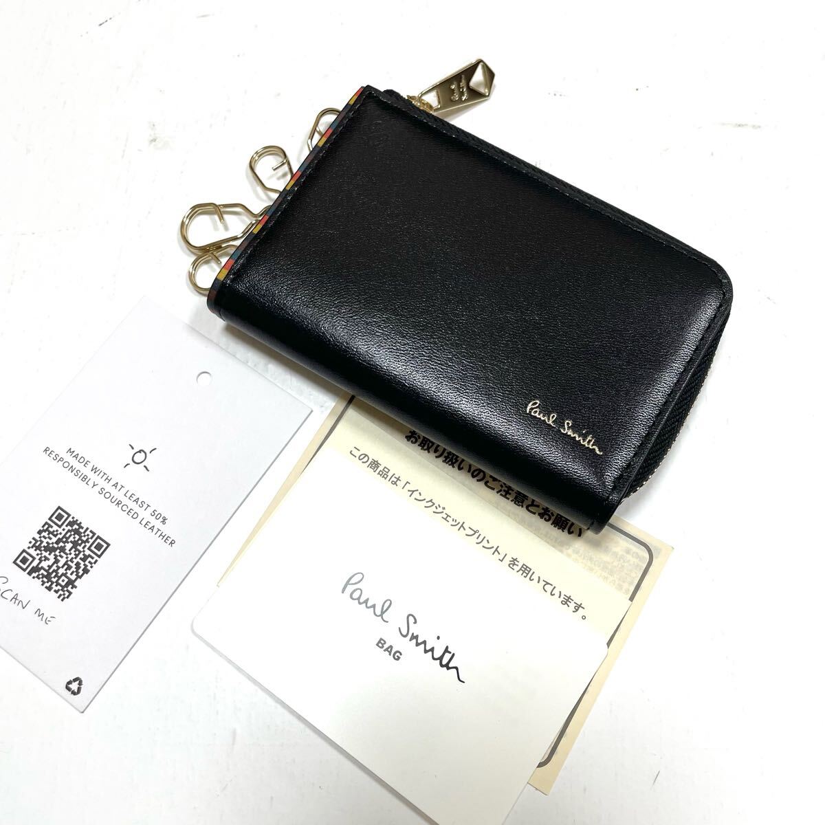 新品 ポールスミス キーケース 黒 ブライトストライプ 84310/507CC拍卖
