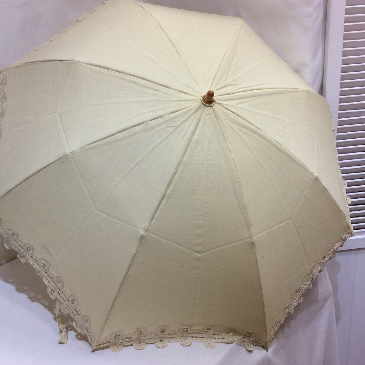 新品☆百貨店商材 折りたたみ日傘 ライトイエロー系 毛玉&シミあり拍卖