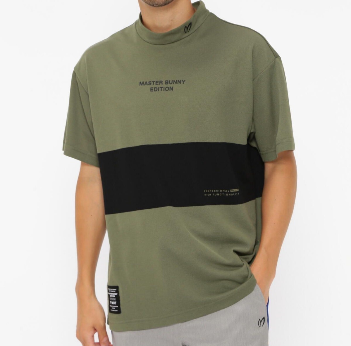 【新品正規品】マスターバニーエディション/ パネルジャガード 半袖モックネックカットソー/ サイズ(6)LL,XL / カラーカーキ/ さらさら速乾拍卖