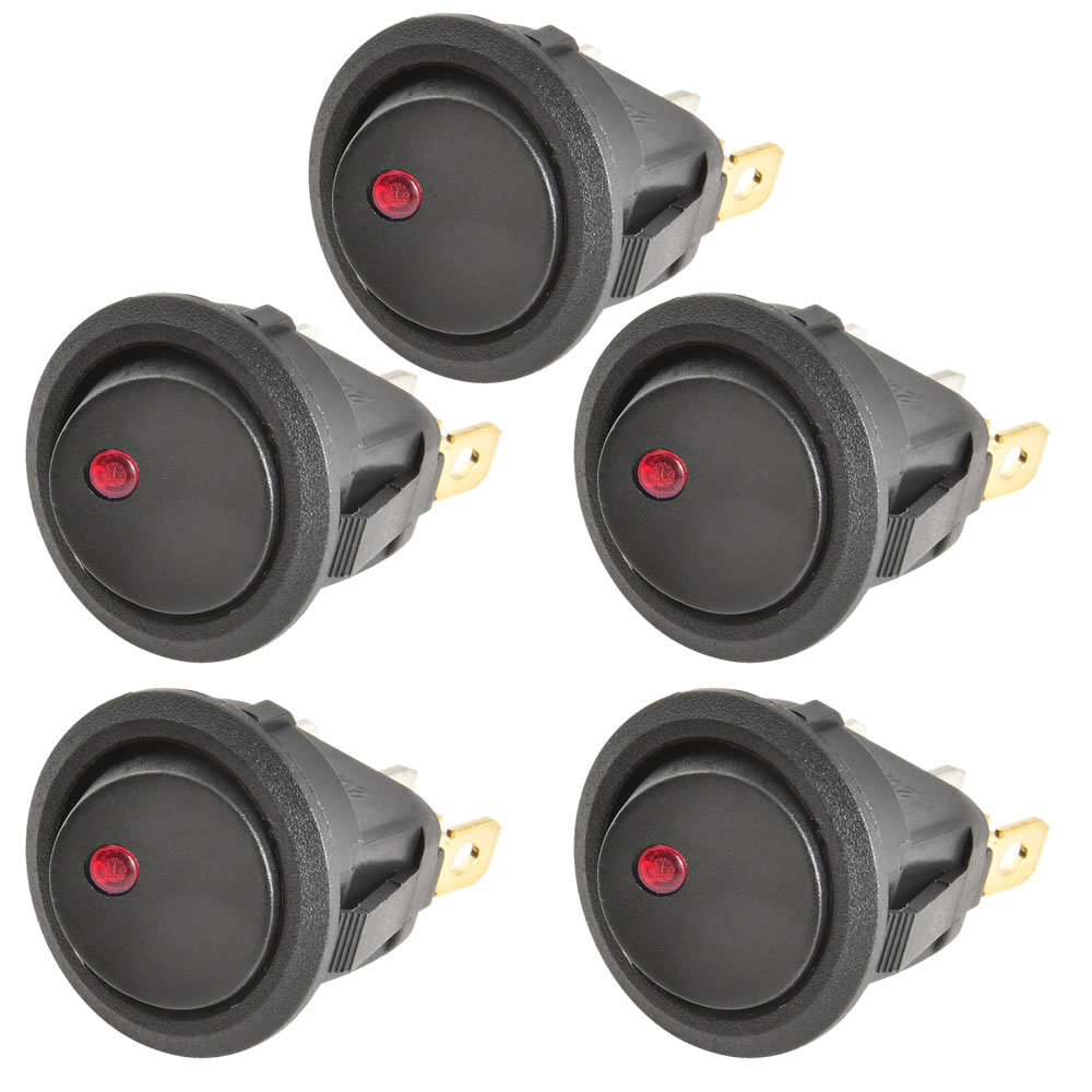 ON側LED発光 丸型 ロッカースイッチ レッド 5個セット ロッカスイッチ ON OFF スイッチ 3極 DC12V 汎用 sw11拍卖