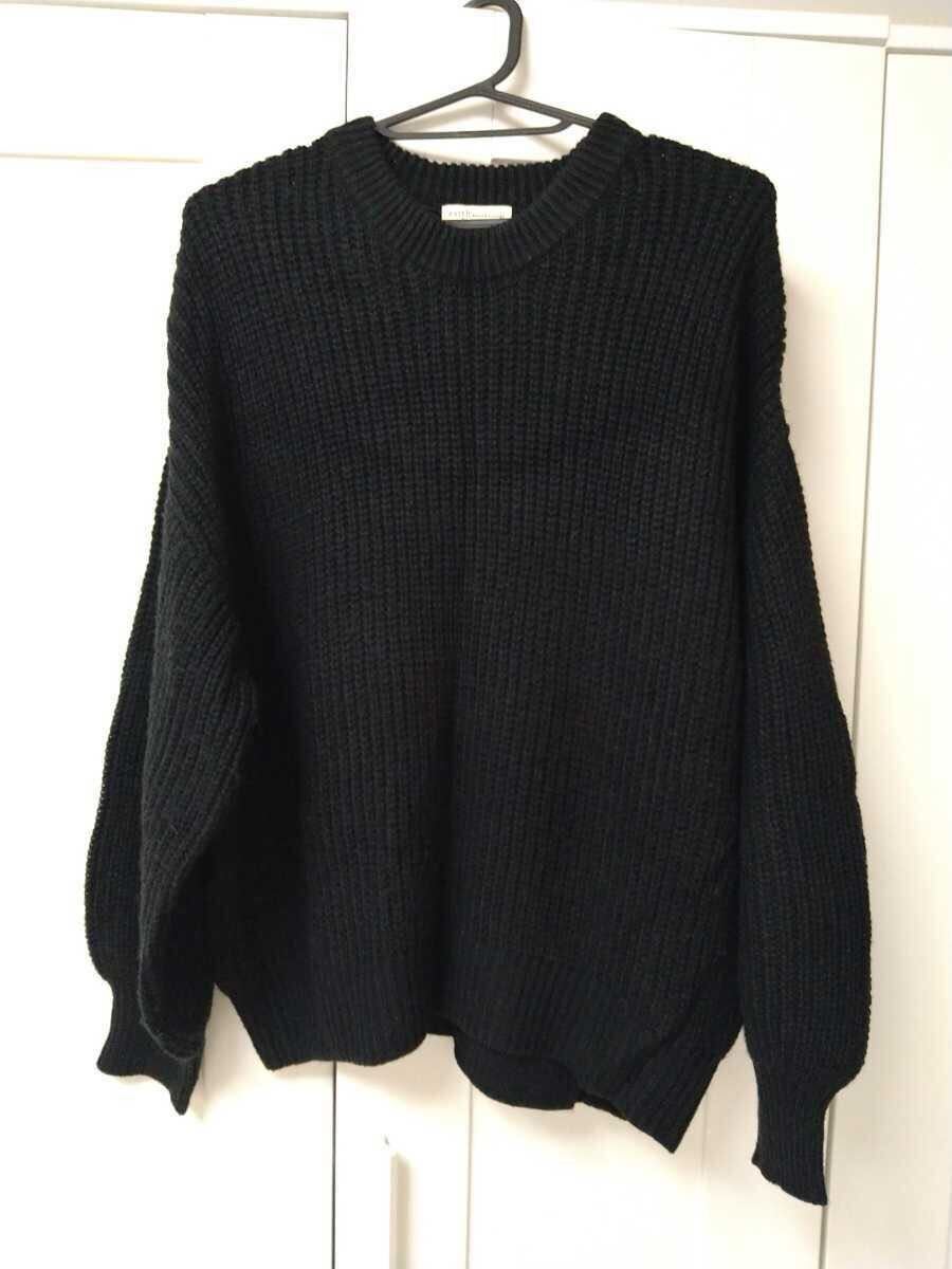 美品 earth music&ecology アースミュージック&エコロジー ニット ブラック F フリーサイズ拍卖