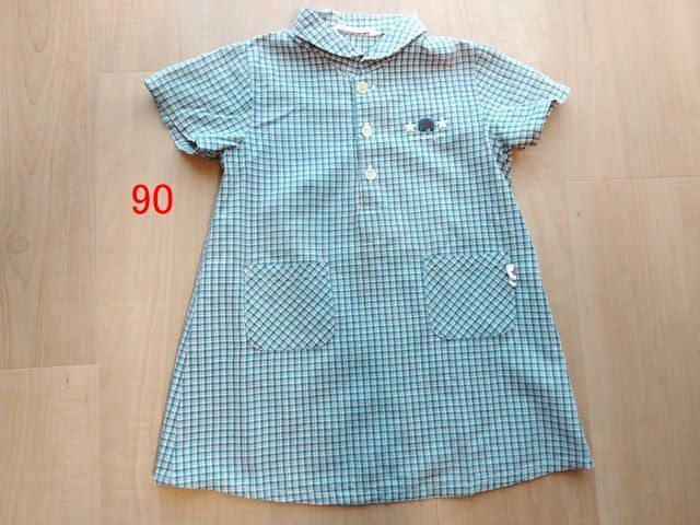 90 ムージョンジョン ワンピース 半袖 青系チェック 女の子 女児 ベビー拍卖