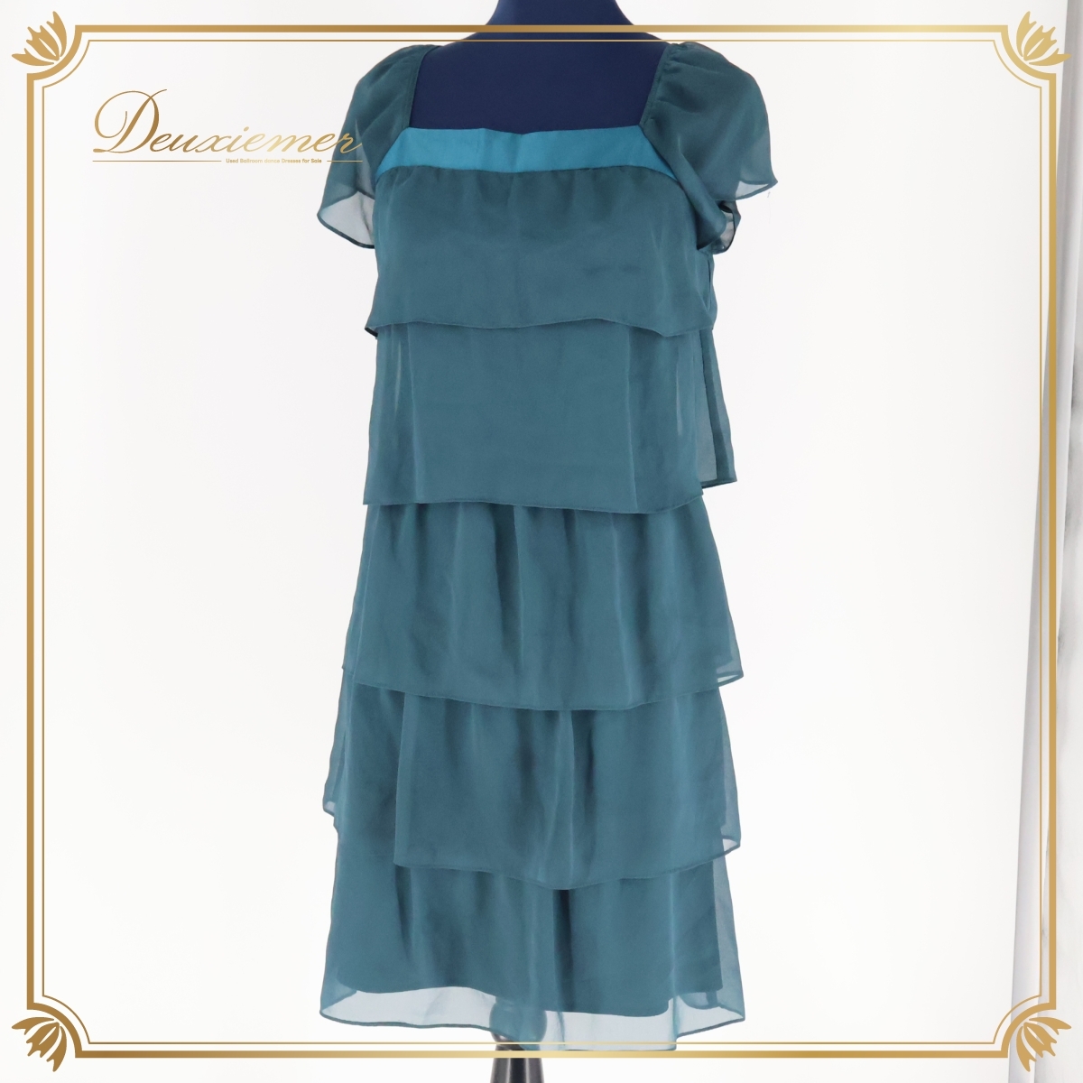 『送料無料』【日本製 パーティドレス】濃い青緑色 UNTITLED ワンピース ドレス フリル レース 発表会 イベント ダンス 爽やか かわいい拍卖