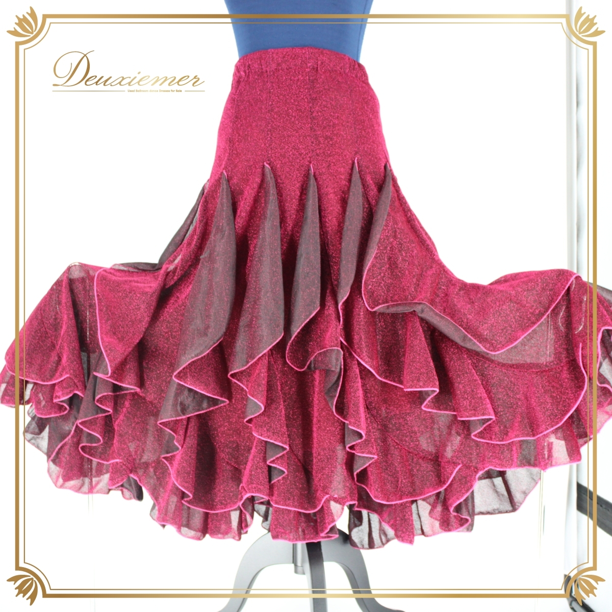 『送料無料』【美品 社交ダンス衣装】スカート レッスン パーティー 赤 レッド ワインレッド マゼンダ キラキラ シンプル 派手 かわいい拍卖