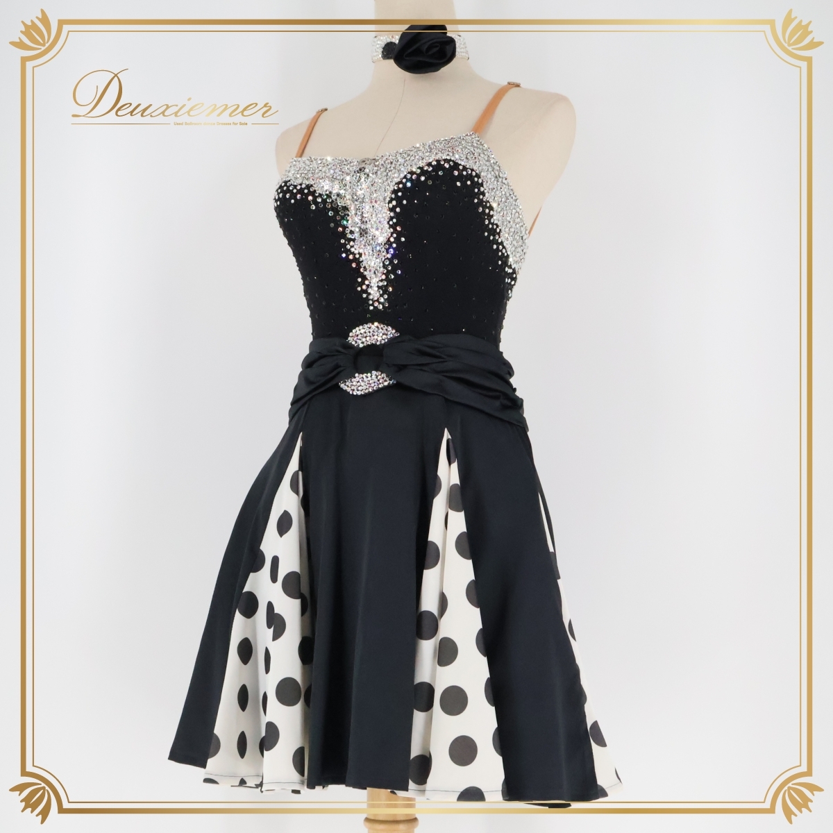 『送料無料』【イングランド製 社交ダンス衣装】ブラック 凛舞 Chacott チャコット chrisanne クリスアン ラテン ワンピース ドレス 黒 白拍卖