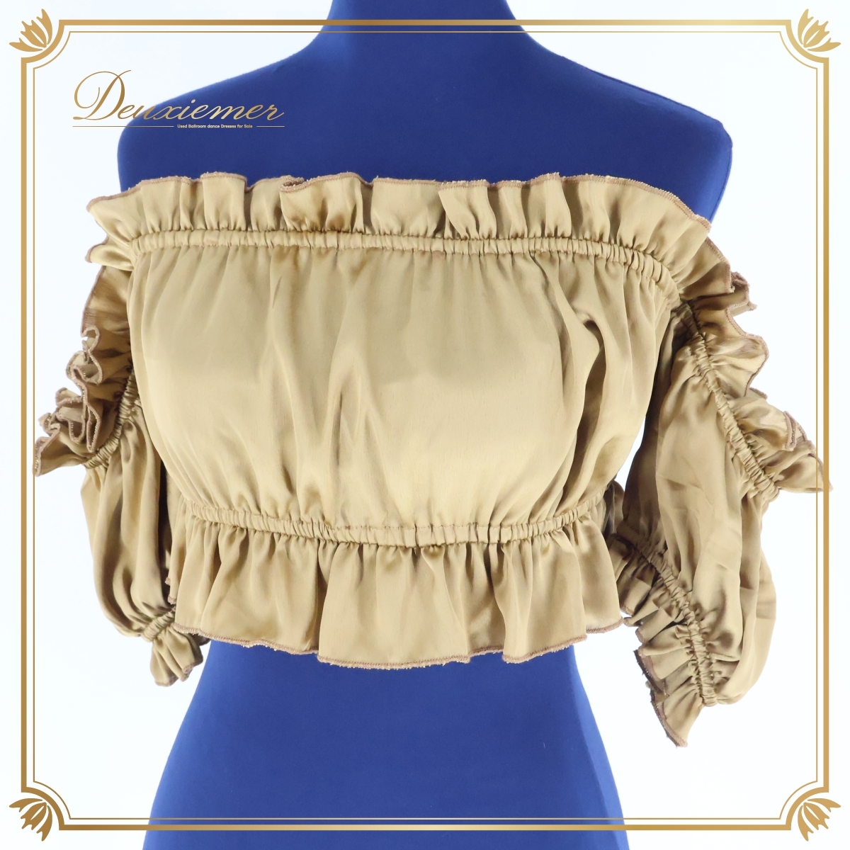 『送料無料』【ベリーダンス用衣装】黄土色 Garam garam トップス チューブトップ 半袖 サテン レッスン着 伸縮 フリル 練習着 かわいい拍卖