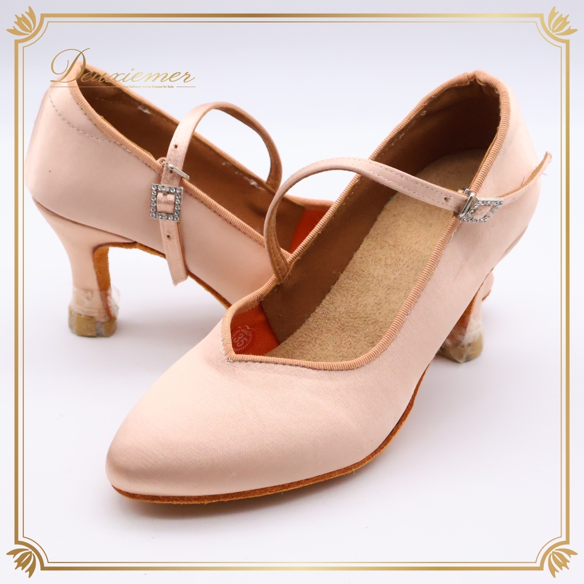 『送料無料』【社交ダンス用衣装】 23CM相当 ピンク系 ピンクベージュ ダンス シューズ レディース用 靴 ヒール パンプス ベルト 可愛い拍卖