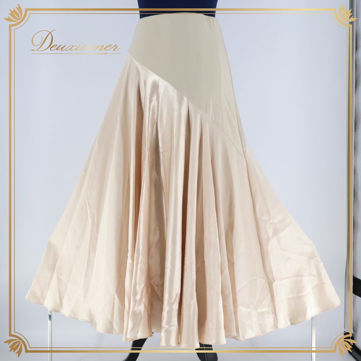 社交ダンス 衣装 スカート クリエイトサン ロング レッスン 練習着 ベージュ系 社交ダンススカート サテン フリル Create-Sun 光沢 発表会拍卖