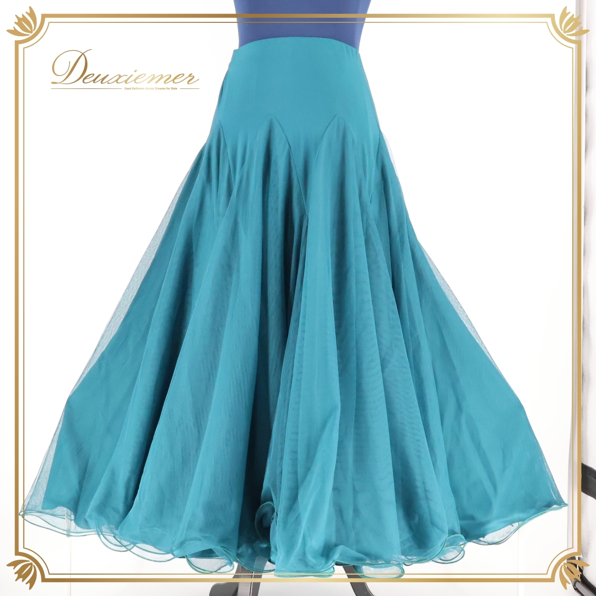 社交ダンス 衣装 スカート クリエイトサン ロング 緑 レッスン 練習着 レース フリル グリーン系 社交ダンススカート Create-Sun 深緑 舞台拍卖