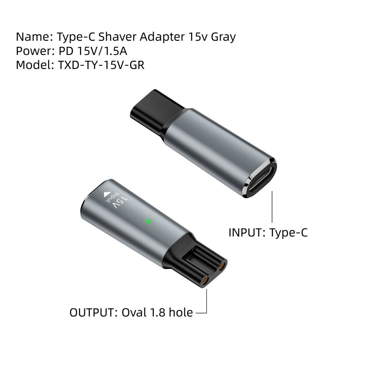 PHILIPSシェーバー用 Type-C変換充電コネクタ USB タイプC フィリップス グレー拍卖