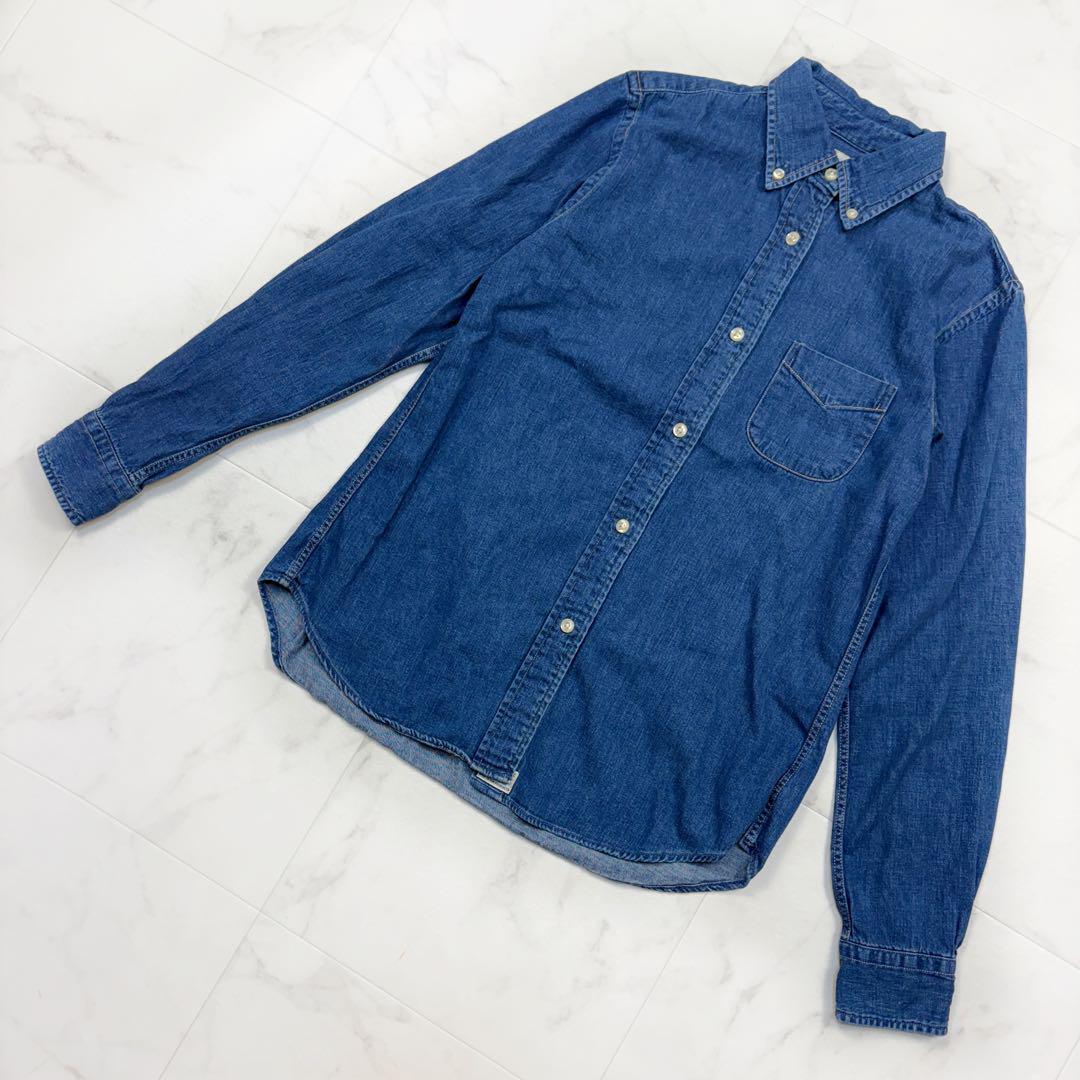 オアスロウ デニムシャツ 長袖 日本製 青 M相当 ダンガリー シャンブレー ボタンダウン ワークシャツ拍卖